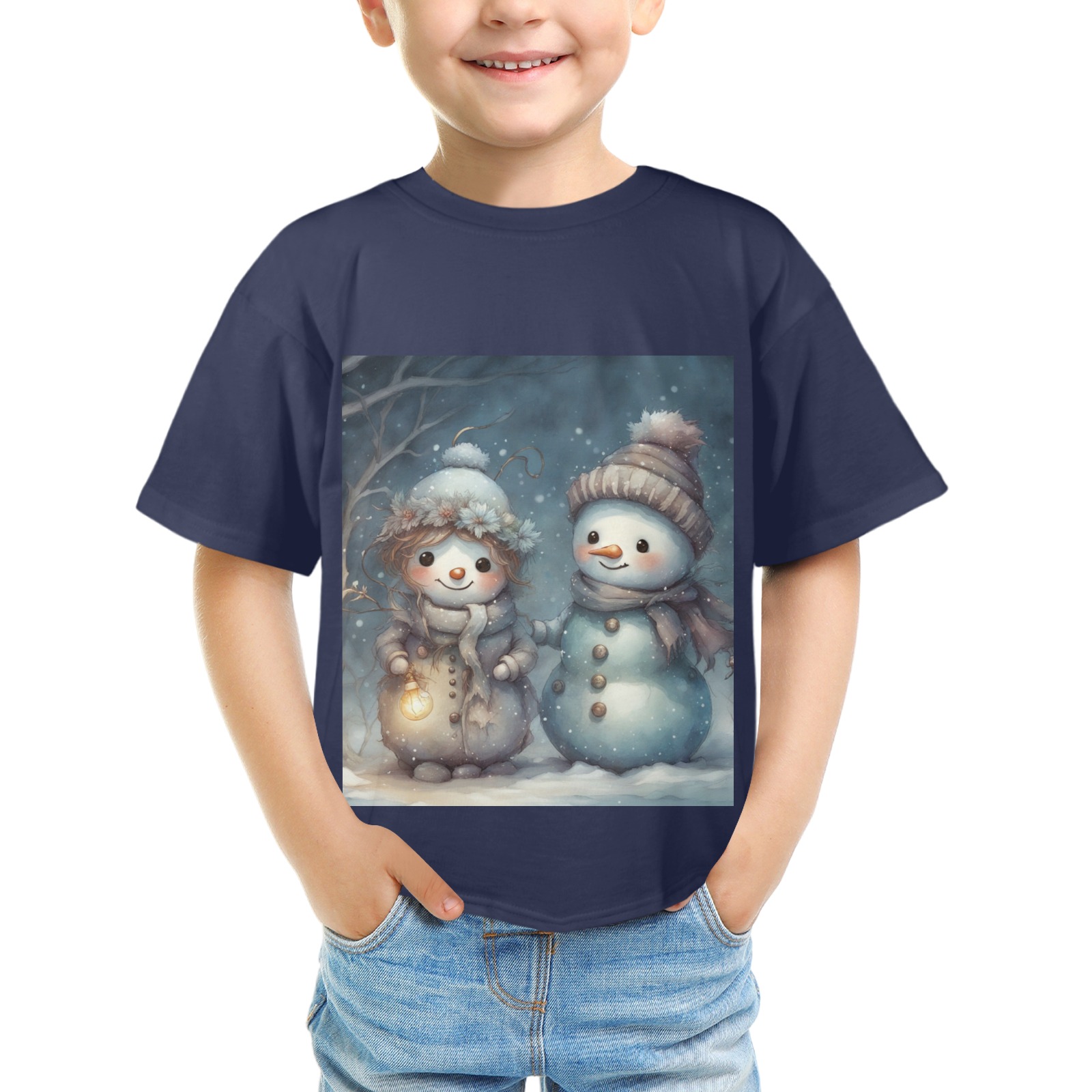 Snowman Couple Kids' T-Shirt in USA Size (Front Printing) (Model T79)