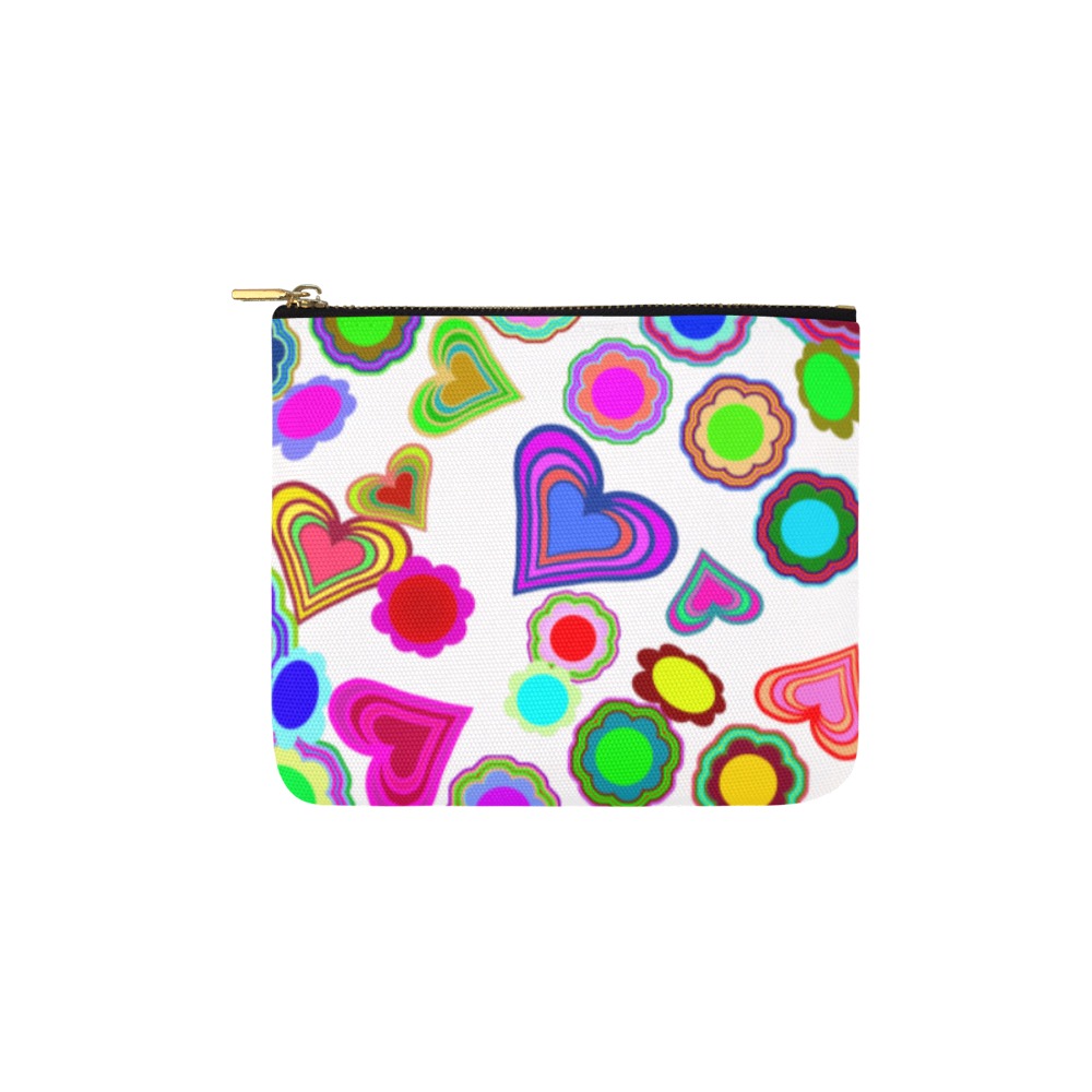 Groovy Hearts and Flowers White Carry-All Pouch 6''x5''