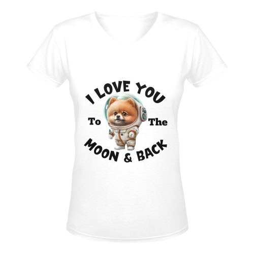 Pomeranian Love You To The Moon & Back Women's Deep V-neck T-shirt (Model T19)