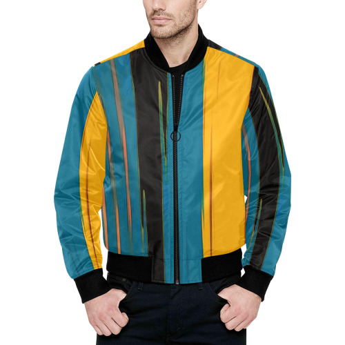 Black Turquoise And Orange Go! Abstract Art All Over Print Quilted Bomber Jacket for Men (Model H33)