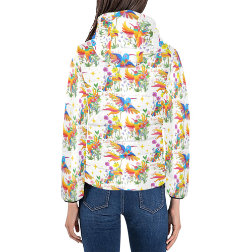 Birds of Paradise Pattern Women's Padded Hooded Jacket (Model H46)