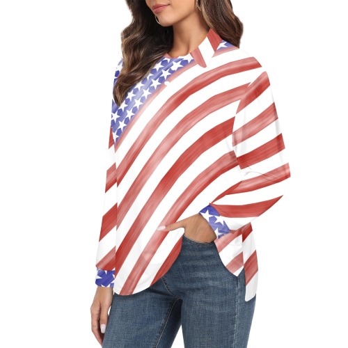 Patriotic America Diagonal Women's Long Sleeve Polo Shirt (Model T73)