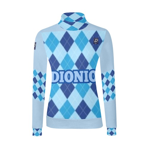 DIONIO Clothing Women's Argyle Sweatshirt ( Light Blue ,,Dark Blue) Women's All Over Print Mock Neck Sweatshirt (Model H43)