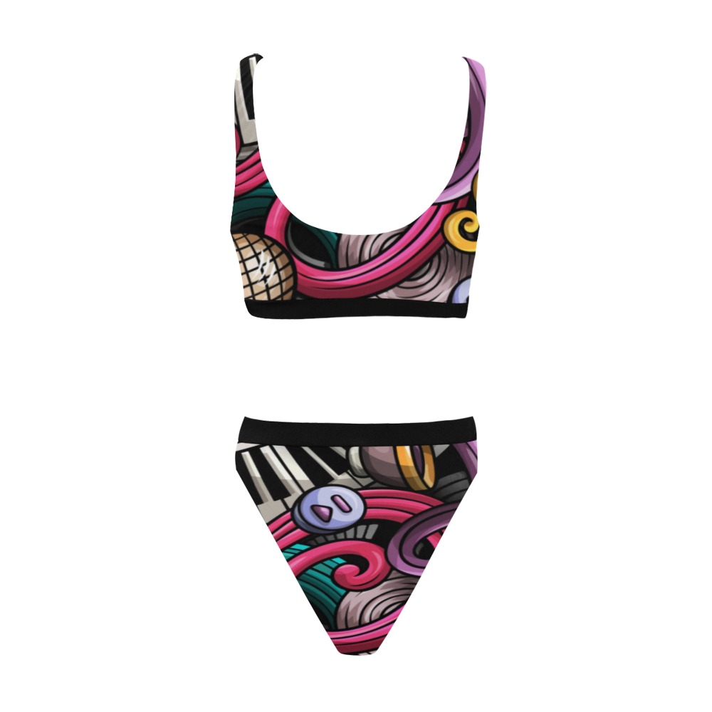 Graffiti Woman's Swimwear High Waisted Bikini Sport Top & High-Waisted Bikini Swimsuit (Model S07)