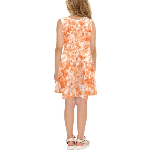Orange/white sundress Girls' Sleeveless Sundress (Model D56)