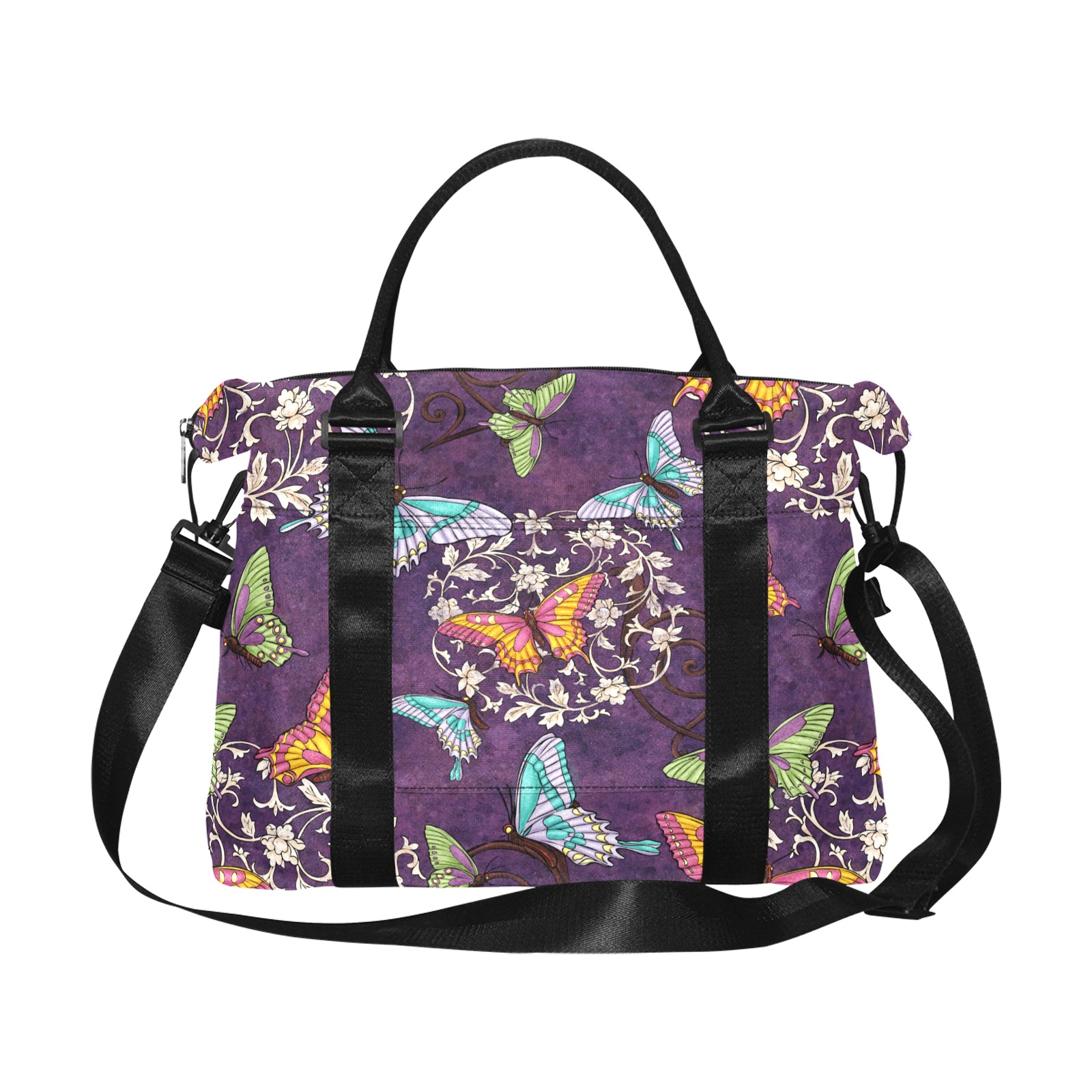 purple butterflies Large Capacity Duffle Bag (Model 1715)