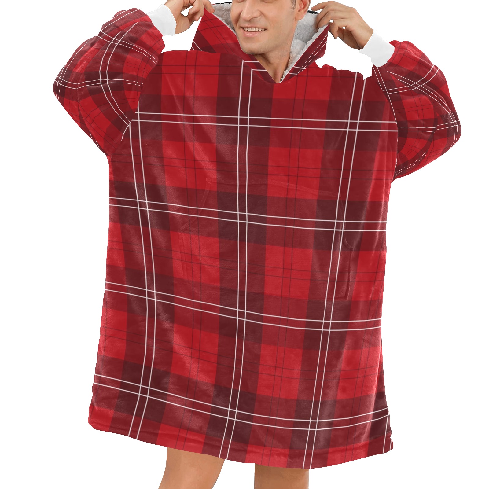 Red Tartan Blanket Hoodie for Men