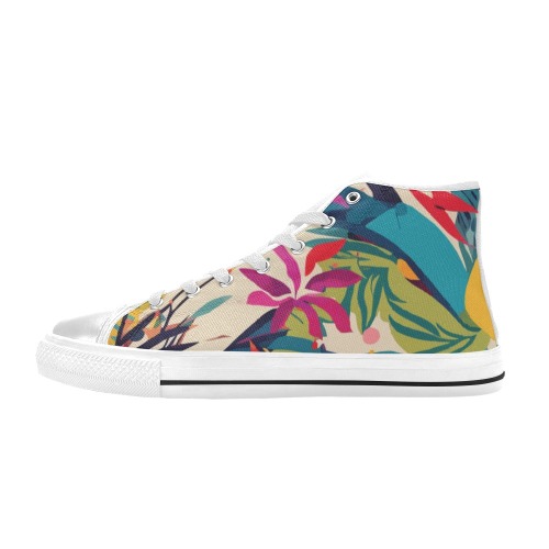 Glamour boho art of tropical flowers and plants. Women's Classic High Top Canvas Shoes (Model 017)