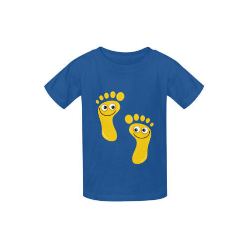 Happy Cartoon Yellow Human Foot Prints Kid's  Classic T-shirt (Model T22)