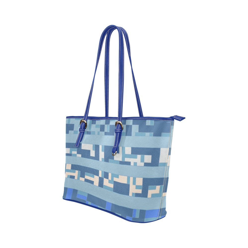 Stripes and Techie Pattern in Blue Leather Tote Bag/Small (Model 1651)