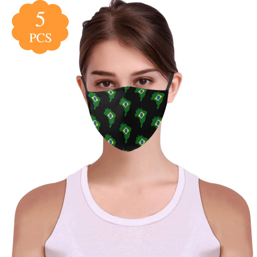 Brazil Flags Outline 3D Mouth Mask with Drawstring (Pack of 5 & 10 Filters Included) (Model M04)