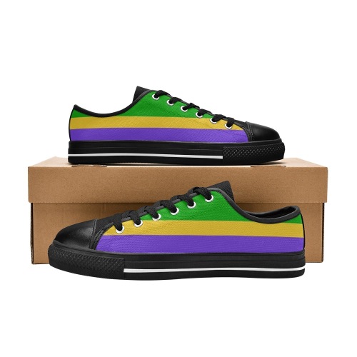 Mardi Gras Stripes of Purple, Gold and Green Women's Classic Canvas Shoes (Model 018)
