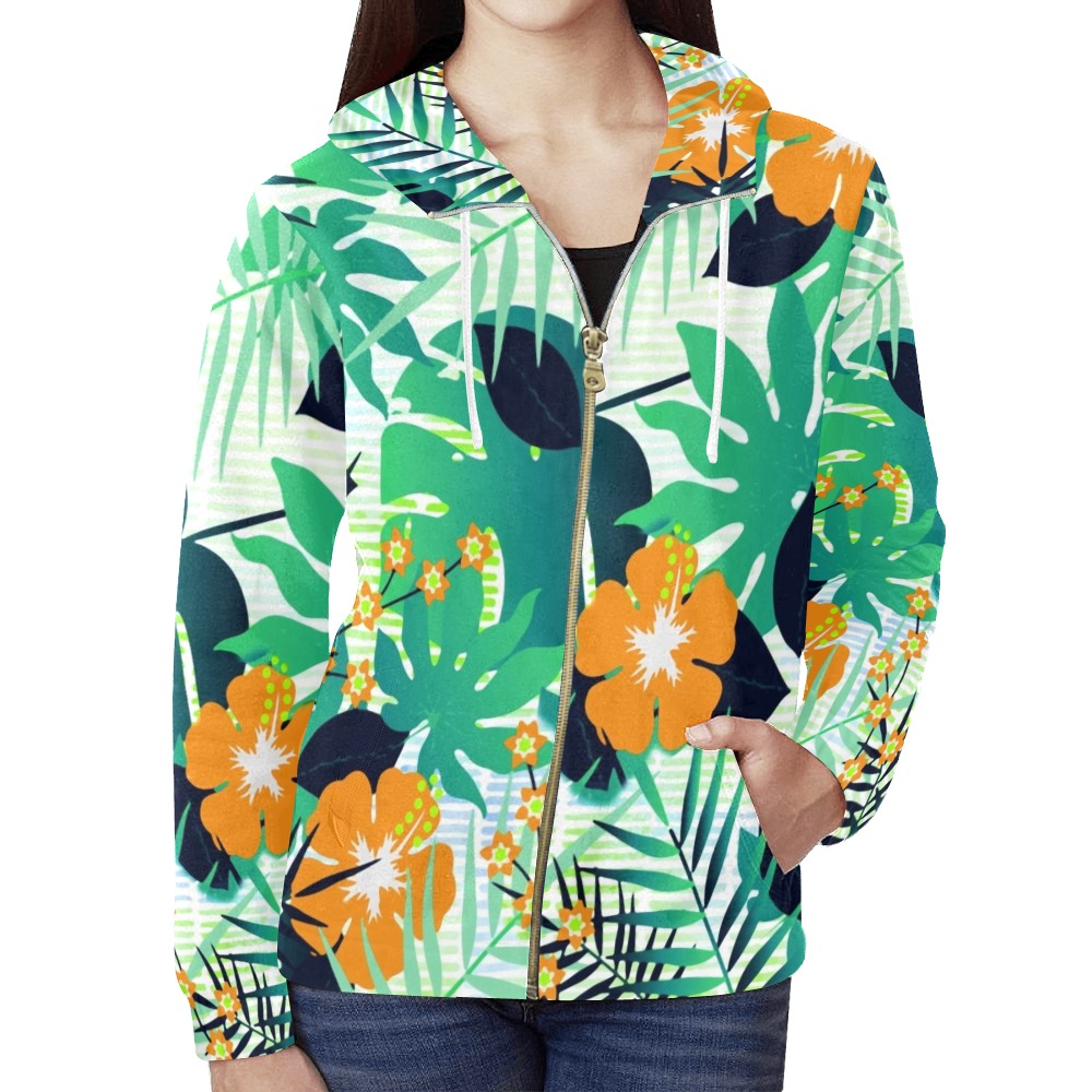 GROOVY FUNK THING FLORAL All Over Print Full Zip Hoodie for Women (Model H14)
