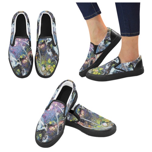 Black Nebulae Women's Unusual Slip-on Canvas Shoes (Model 019)