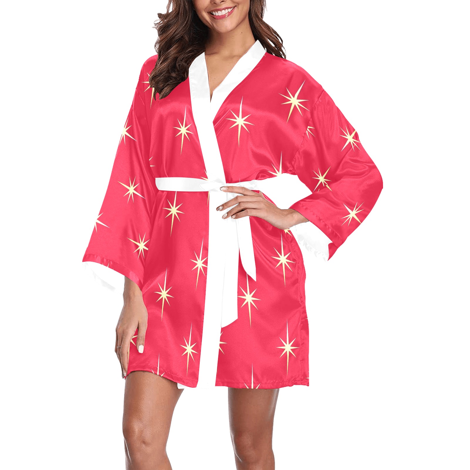 Red and White Holiday Robe Long Sleeve Kimono Robe