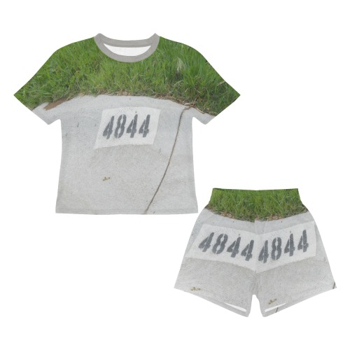 Street Number 4844 with Tan Collar Little Girls' Short Pajama Set
