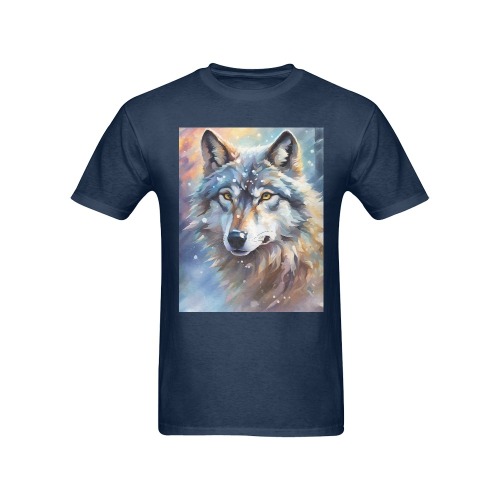 Cute gray wolf animal winter forest snow cool art Men's T-Shirt in USA Size (Front Printing Only)