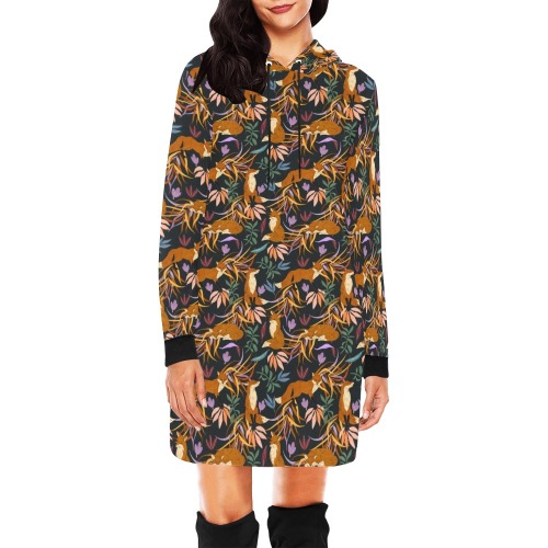 Nice foxes on the colorful plants All Over Print Hoodie Mini Dress (Model H27)