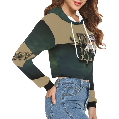Army Collectable Fly All Over Print Crop Hoodie for Women (Model H22)