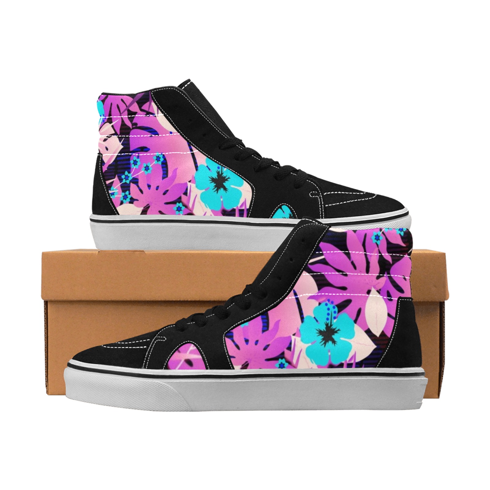 GROOVY FUNK THING FLORAL PURPLE Men's High Top Skateboarding Shoes (Model E001-1)