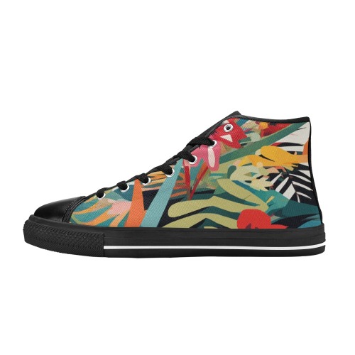 Trendy colorful art of tropical plants, flowers. Men’s Classic High Top Canvas Shoes (Model 017)