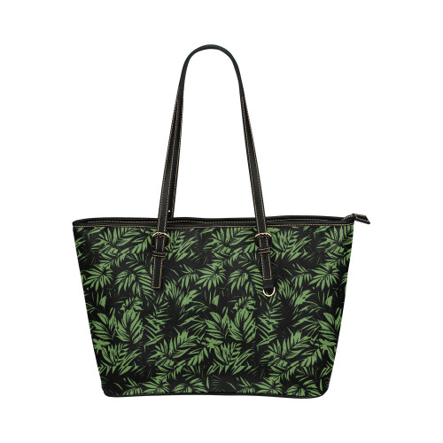 jungle-leaves Leather Tote Bag/Large (Model 1651)