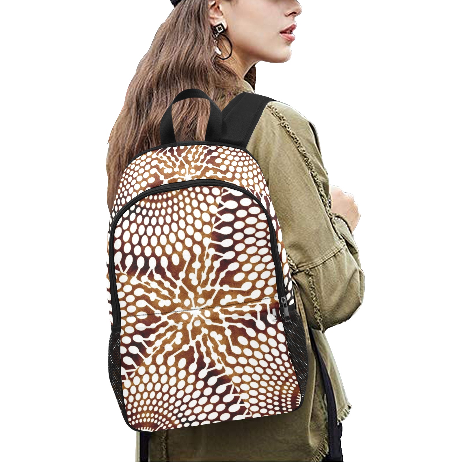 AFRICAN PRINT PATTERN 4 Fabric Backpack with Side Mesh Pockets (Model 1659)