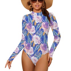 Mini dolphins in the florals PV3 Backless Long Sleeve One-Piece Swimsuit (Model S60)