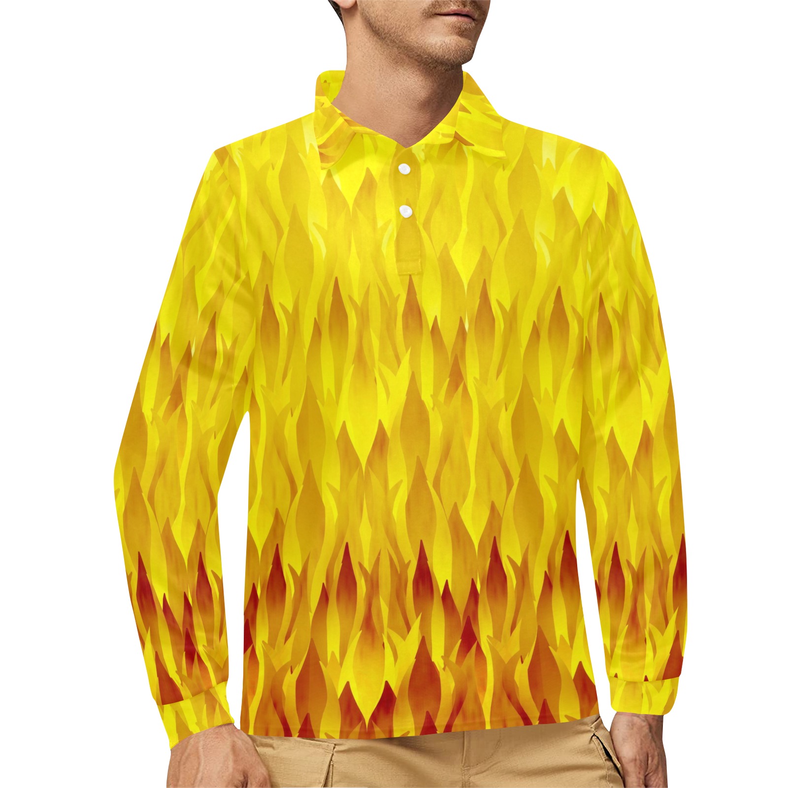 Fire and Flames Men's Long Sleeve Polo Shirt (Model T73)