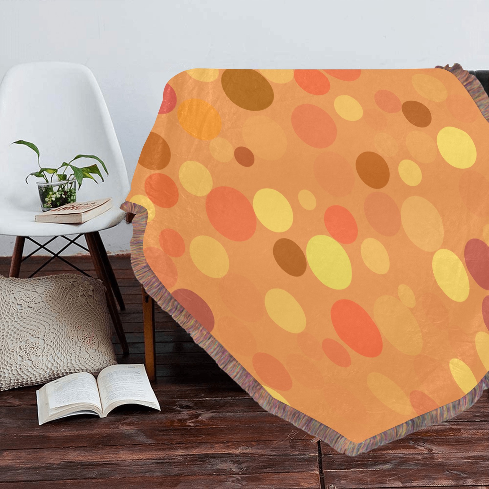Yellow and Orange Polka Dots Ultra-Soft Fringe Blanket 50"x60" (Mixed Green)