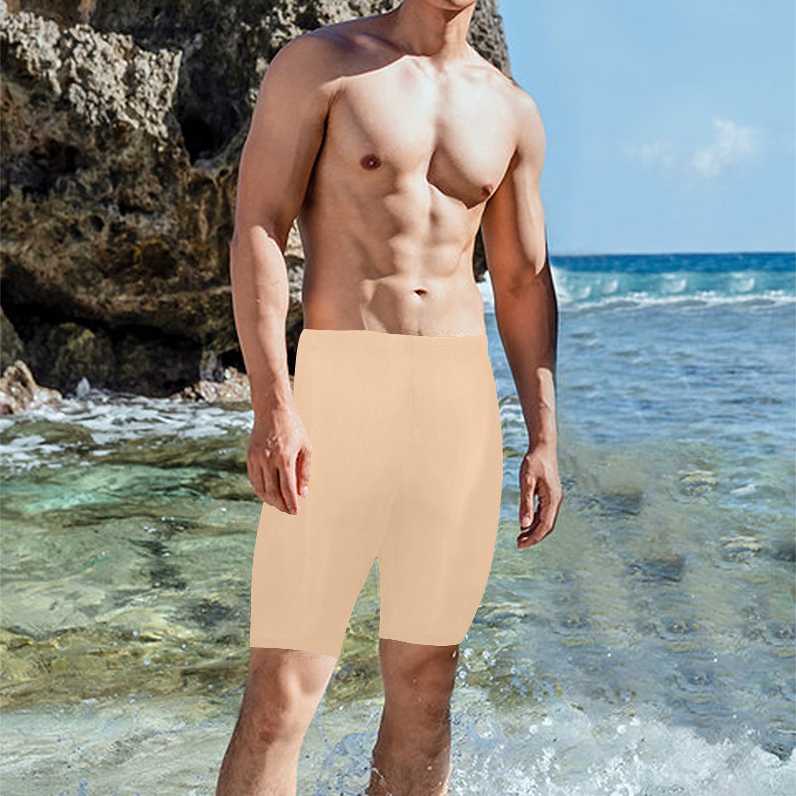 CREAM Men's Knee Length Swimming Trunks (Model L58)