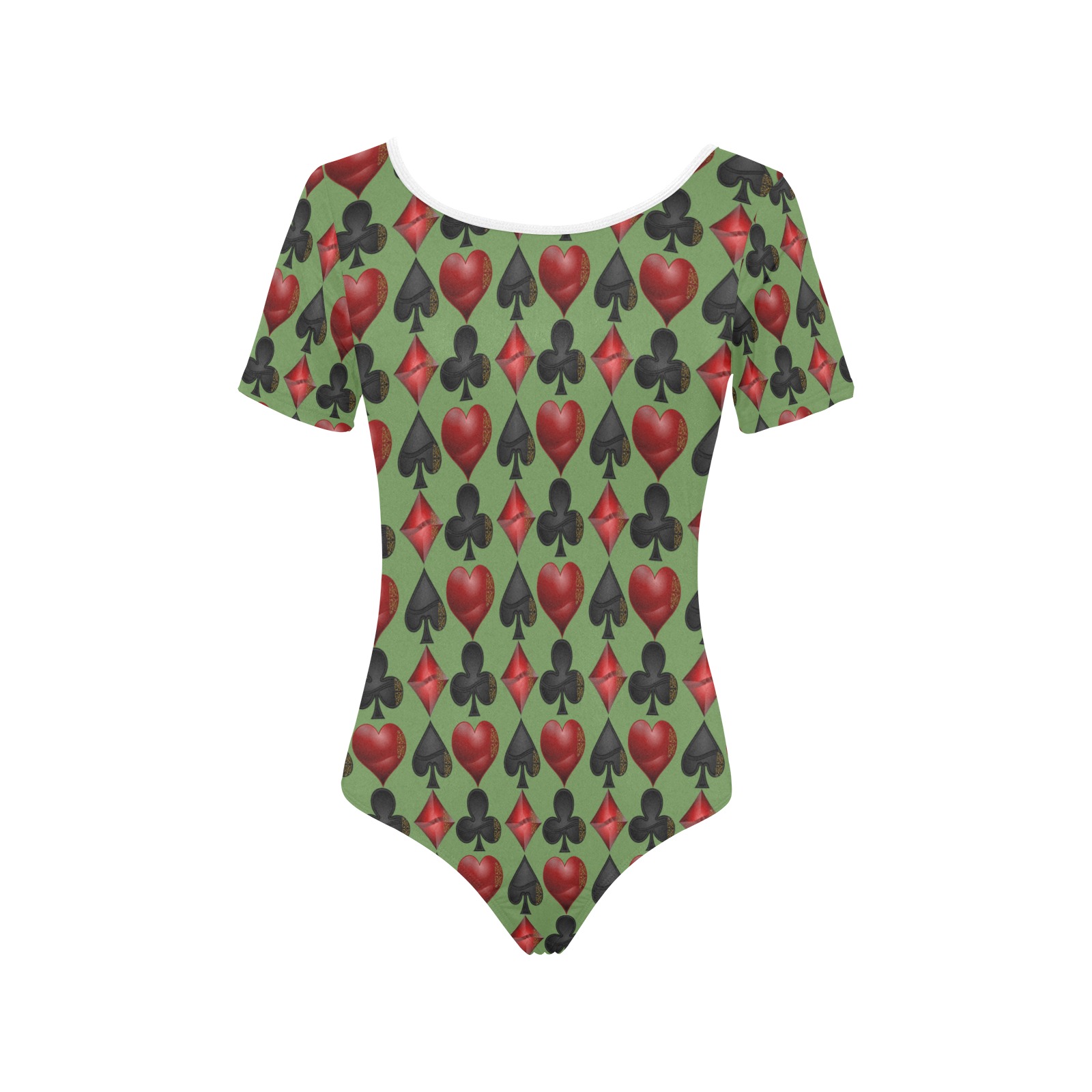 Black Red Playing Card Shapes Green Women's Short Sleeve Bodysuit