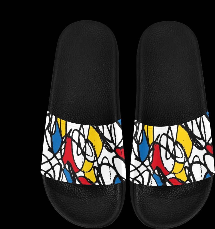 Mondrian Doodle Scribble Men's Slide Sandals (Model 057)