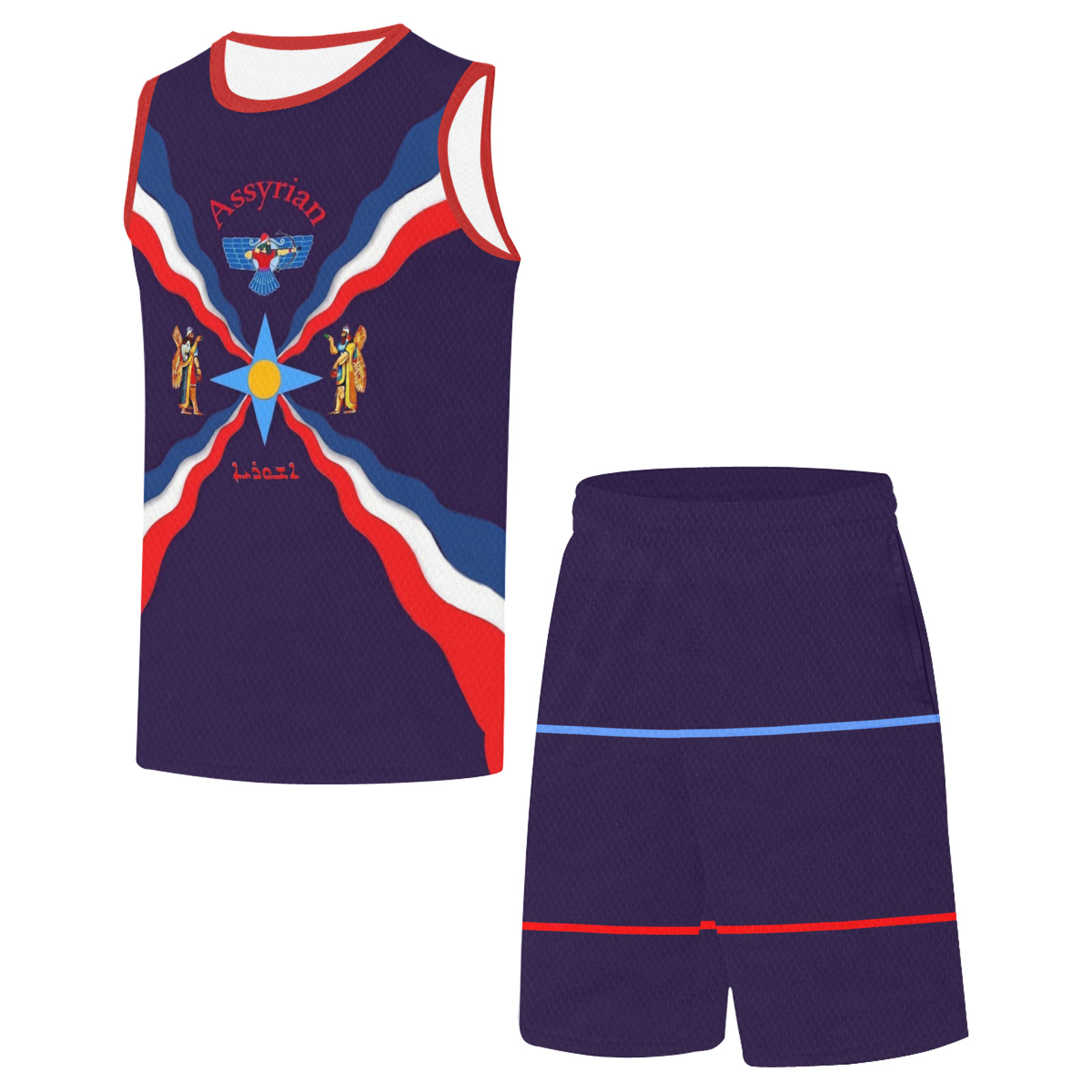 Assyrian Flag Basketball Uniform with Pocket