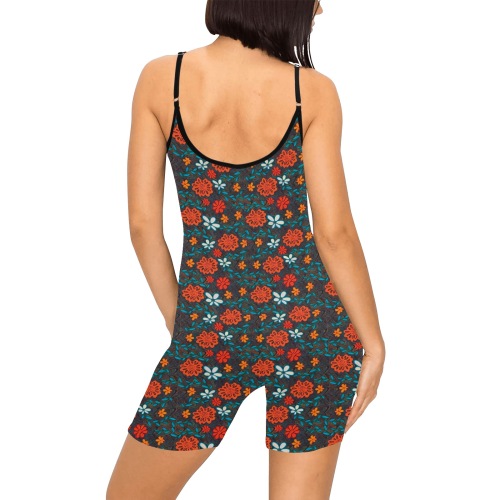 Pretty floral pattern Women's Short Yoga Bodysuit