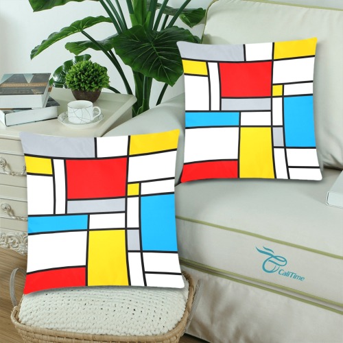 Color Block Inspired by Mondrian Custom Zippered Pillow Cases 18"x 18" (Twin Sides) (Set of 2)