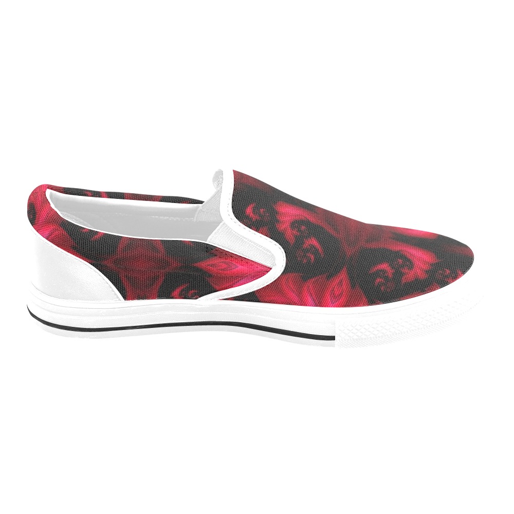 0-Black and Red Fiery Whirlpools Fractal Abstract Women's Slip-on Canvas Shoes (Model 019)