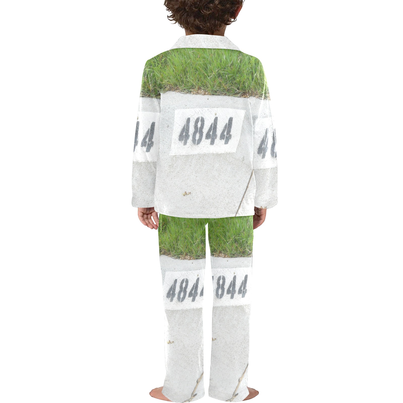 Street Number 4844 with White Button Little Boys' V-Neck Long Pajama Set (Sets 02)