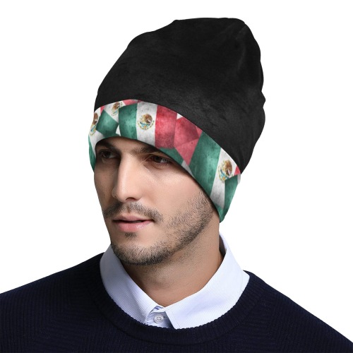 Mexican Flags with Black All Over Print Beanie for Adults