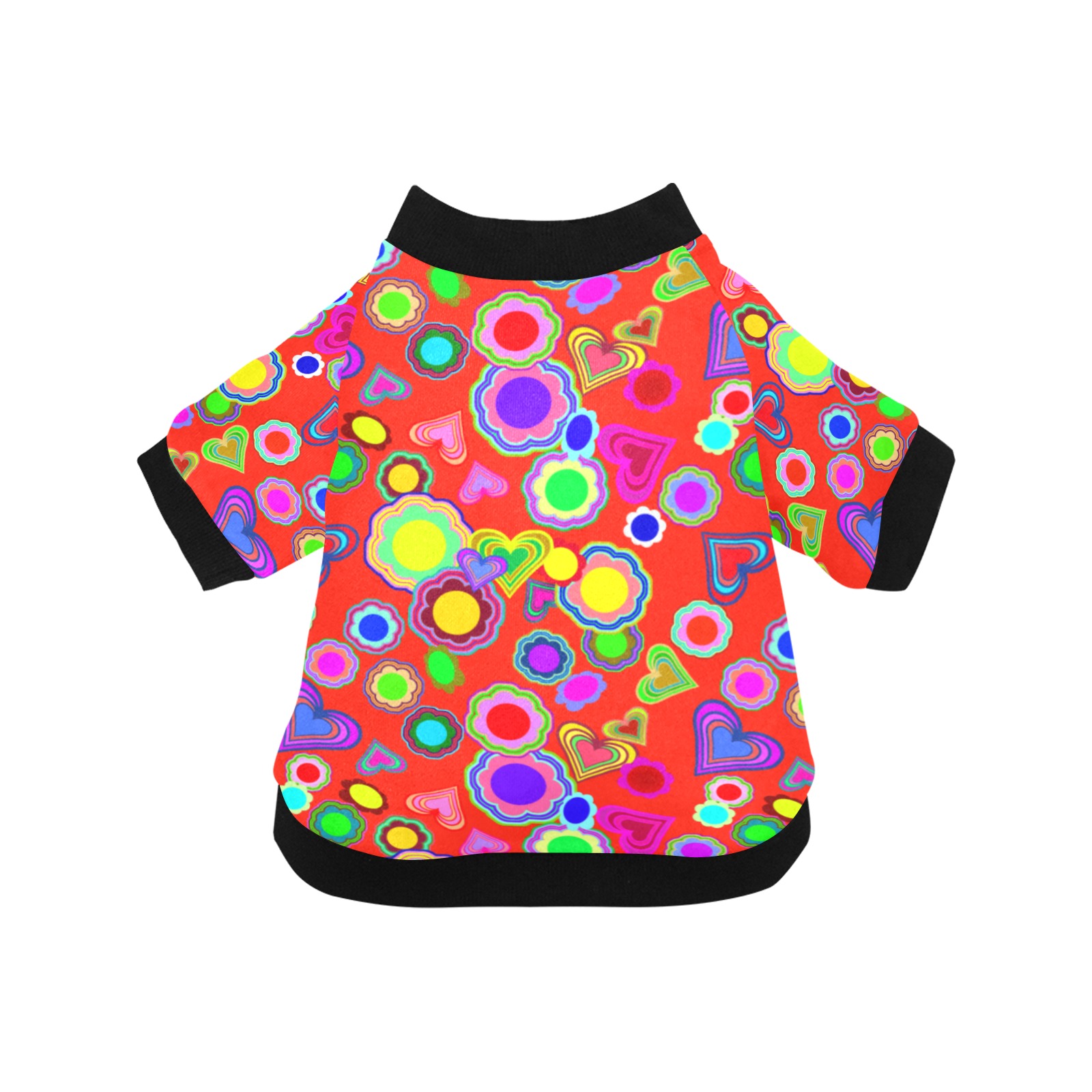 Groovy Hearts and Flowers Red Pet Dog Round Neck Shirt