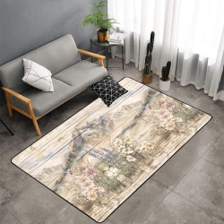 Mountain Wild Flowers On Wood Panels Area Rug with Black Binding 7'x5'