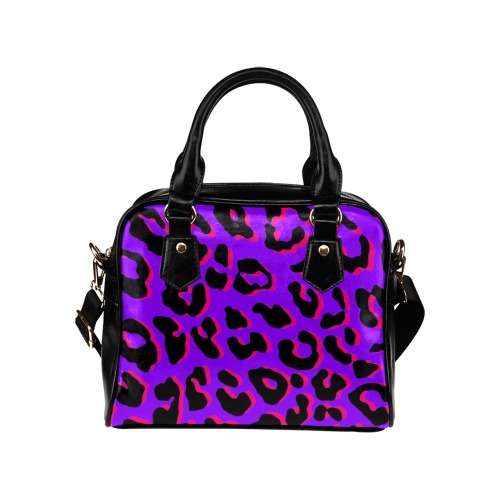 Leopard Print Purple Shoulder Handbag (Model 1634)
