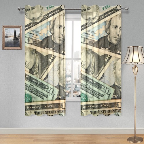 US PAPER CURRENCY Gauze Curtain 28"x63" (Two-Piece)