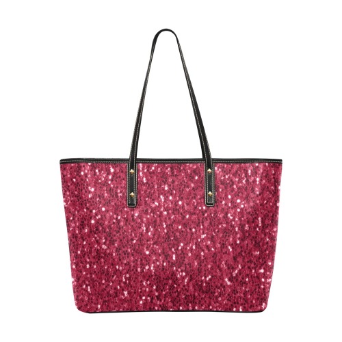 Magenta dark pink red faux sparkles glitter Chic Leather Tote Bag (Model 1709)