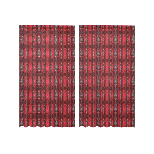 red and black intricate repeating Gauze Curtain 28"x63" (Two-Piece)