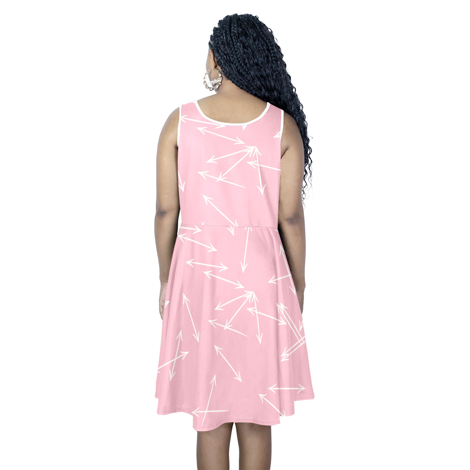 Arrows Every Direction White/Pink Sleeveless Expansion Dress (Model D60)