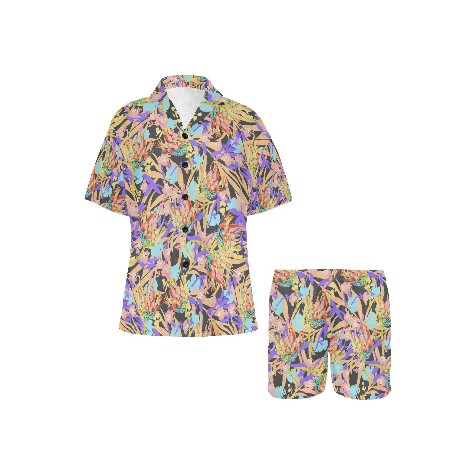 Modern floral boho vibrant Women's V-Neck Short Pajama Set