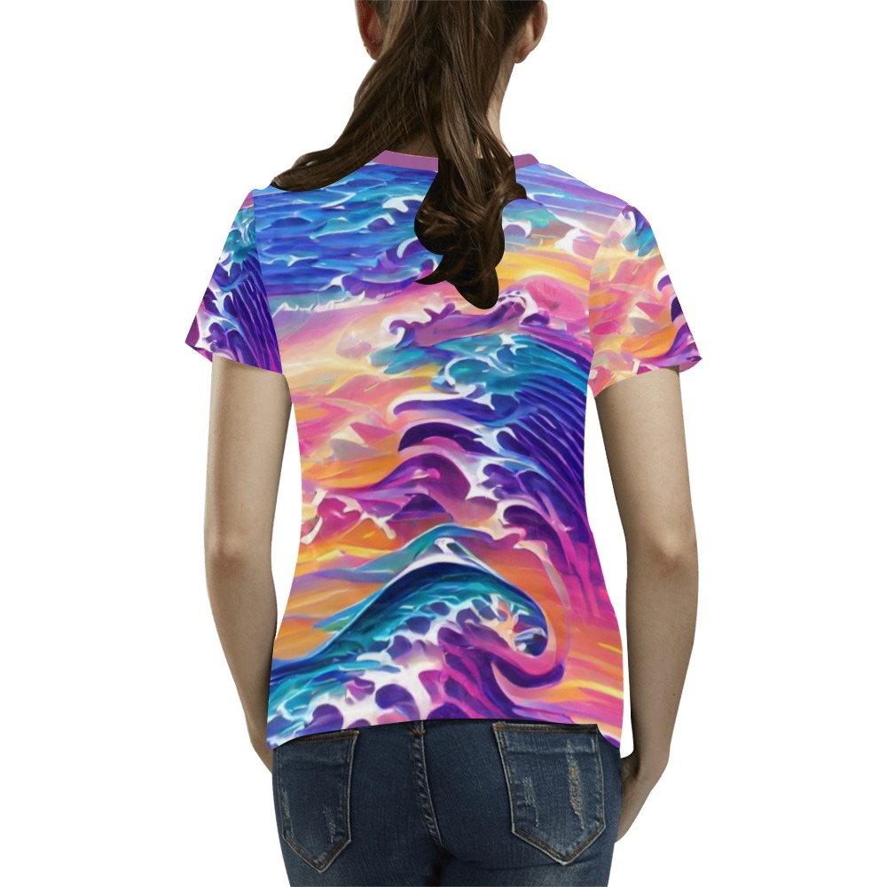 waves_TradingCard All Over Print T-Shirt for Women (USA Size) (Model T40)