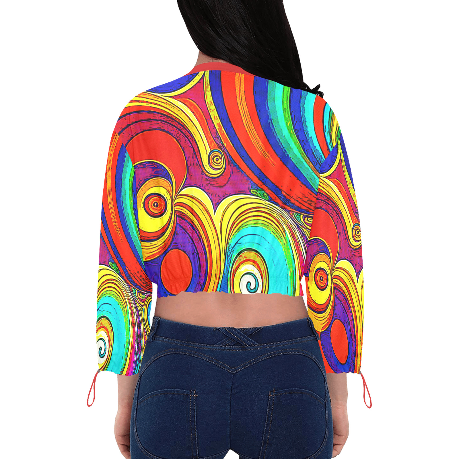 Colorful Groovy Rainbow Swirls Cropped Chiffon Jacket for Women (Model H30)
