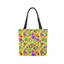 Groovy Hearts and Flowers Yellow Canvas Tote Bag (Model 1657)